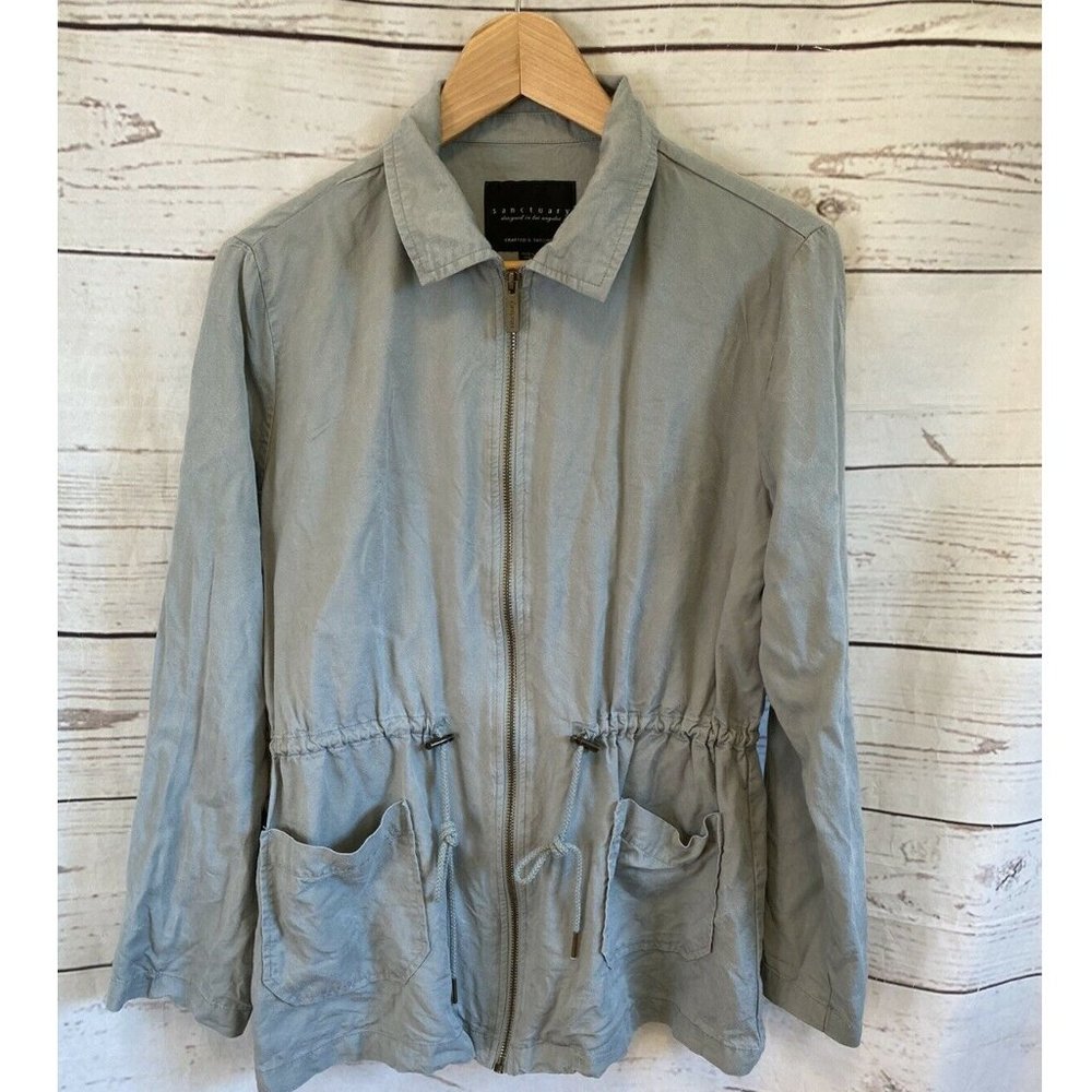 Sanctuary Womens Olive Green Anorak Zip Up Utility Military Jacket Size Small